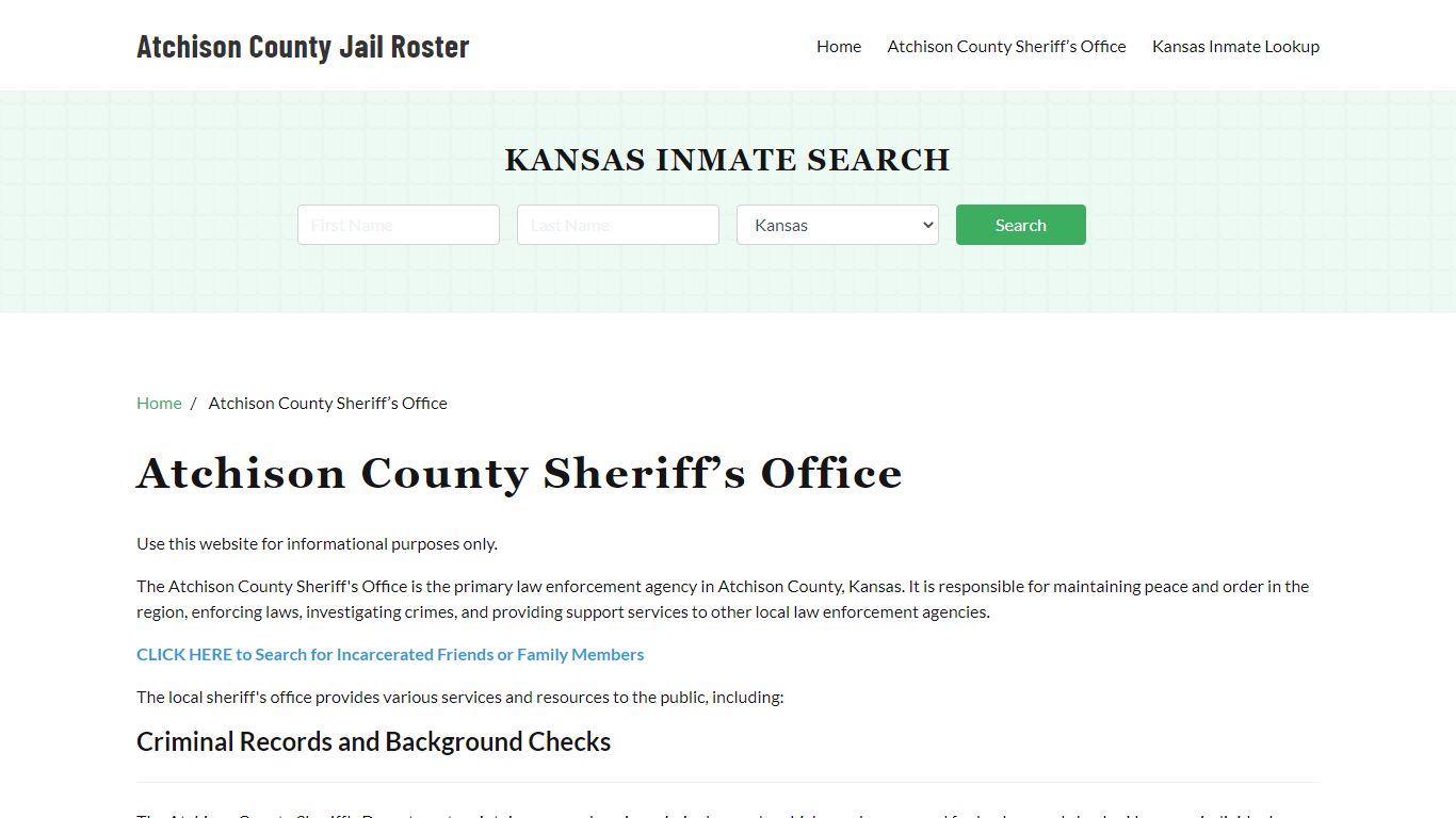 Atchison County Sheriff Office, KS, Arrest Warrants Search